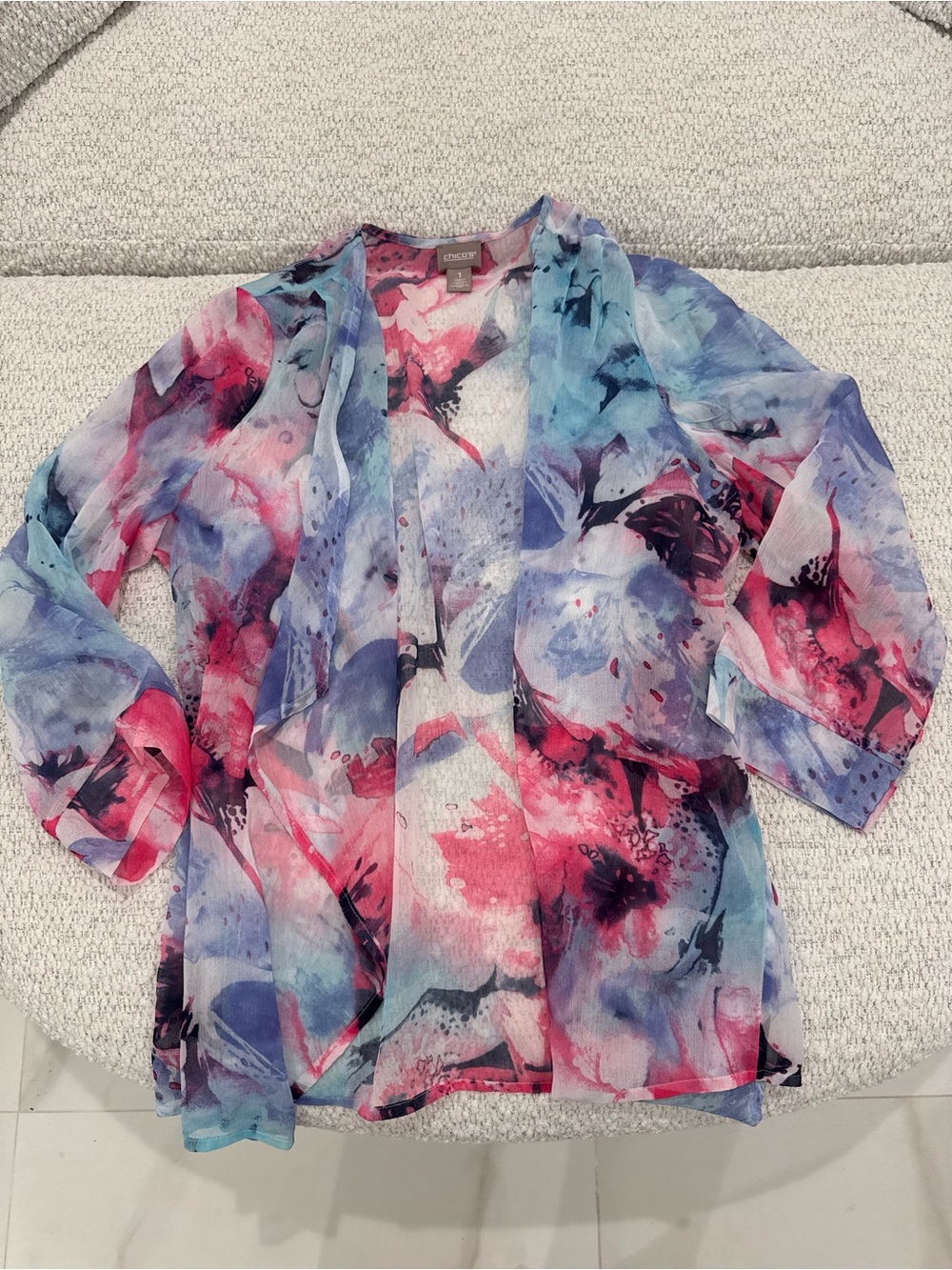 Chico's Multicolor Floral Sheer Open-Front Cardigan Top
